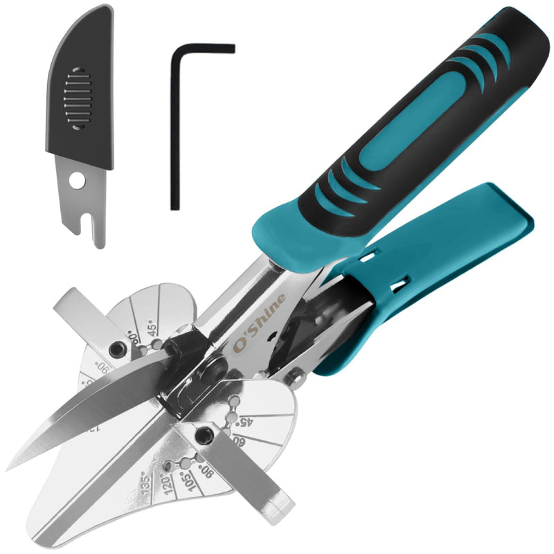 [Australia - AusPower] - O’Shine Ratchet Miter Shears for Angular Cutting Molding Crafting Wood, Quarter Round Cutting Tool, 45-135 Degree Multi Angle PVC Miter Shear Trim Cutter Hand Tool, An Extra Blade & Hex Key Included 