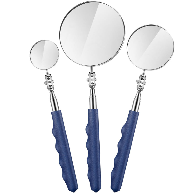 [Australia - AusPower] - 3 Pieces Telescoping Inspection Mirror Stainless Steel Mechanic Mirror with Long Handle Extendable Mirror Telescoping Mirror Tool for Technicians Mechanics Contractors (Round) Round 