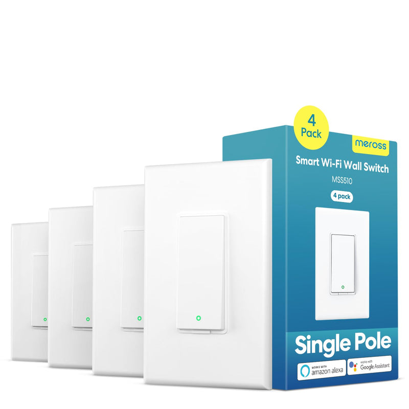 [Australia - AusPower] - meross Single Pole Smart Switch, 2.4GHz Wi-Fi Light Switch Compatible with Alexa and SmartThings, Requires Neutral Wire Required, Remote Control Schedule, No Hub Required (4 Pack) 