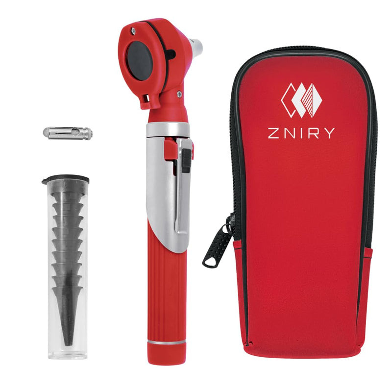 [Australia - AusPower] - Fiber Optic Mini Otoscope - Ear Scope with Light for Infection Detection, Wax Removal, and at-Home ENT Exams (Red Color) 