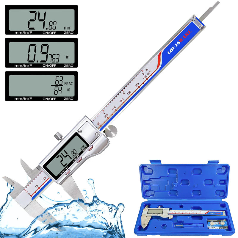 [Australia - AusPower] - Digital Caliper, Vernier Caliper Measuring Tool with Stainless Steel, Electronic Micrometer Caliper with Large LCD Screen, Auto-Off Feature, Easy Switch from Inch Metric Fraction, (6 Inch//150 mm) blue Digital Caliper 