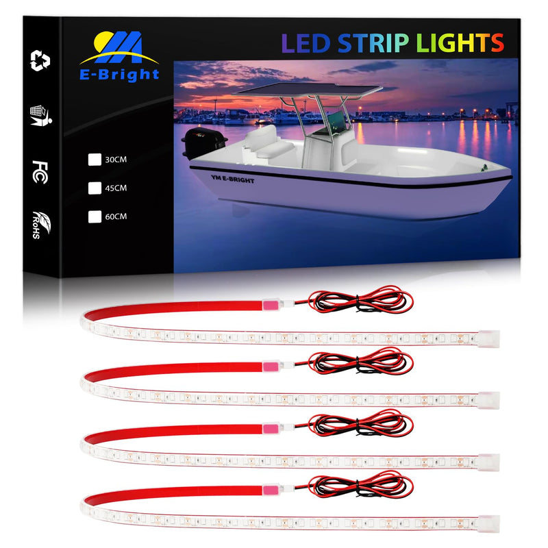 White Marine LED Boat Light Strip - Night Fishing Courtesy Deck Cockpit Lighting for Pontoon, Kayak, Motor, Bass Boat, Jet Ski - Trailer Interior/Exterior Waterproof IP68 - 12V 24inch 60cm 4 Pcs White 24 inch
