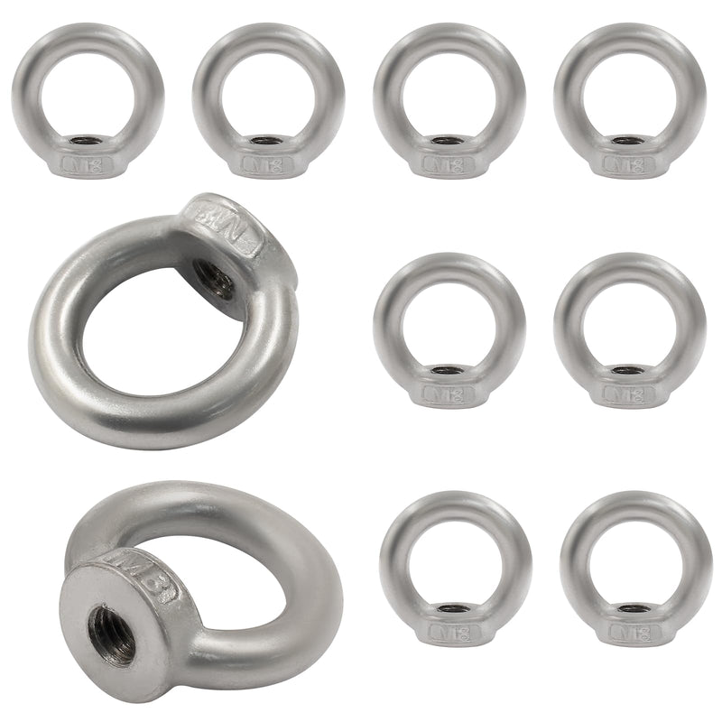 [Australia - AusPower] - 10 Pcs M8 Metric Ring Shape Lifting Eye Nut, 304 Stainless Steel Threaded Nut Fastener for Heavy Duty Use, M8 (5/16") M8 (5/16"） 