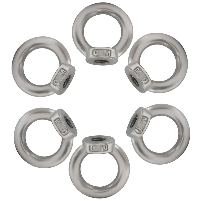 [Australia - AusPower] - 6 Pcs M10 Metric Ring Shape Lifting Eye Nut, 304 Stainless Steel Threaded Nut Fastener for Heavy Duty Use, M10 (3/8") M10 (3/8") 
