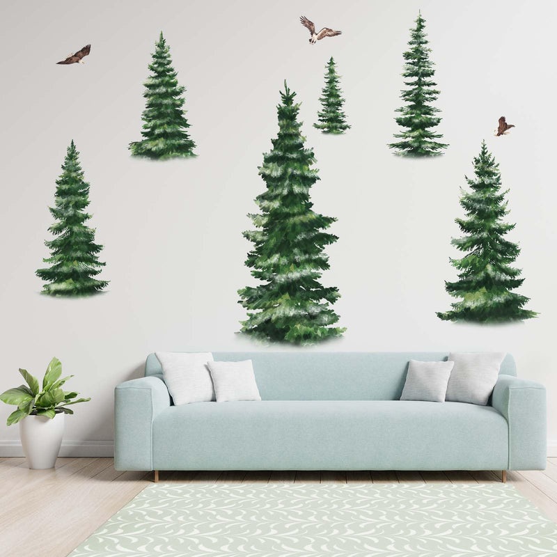 [Australia - AusPower] - Amimagen Pine Tree Wall Stickers - Woodland Forest Wall Decals - Nursery Living Room Bedroom Family Sofa TV Background Home Wall Decor 