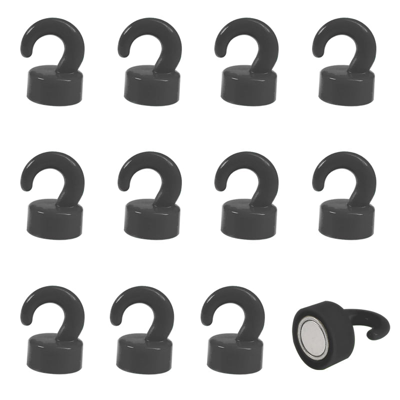 [Australia - AusPower] - 12 Pcs Mini Magnetic Hooks Black Small Magnet Cute Hook 8Lbs 12 Pack 