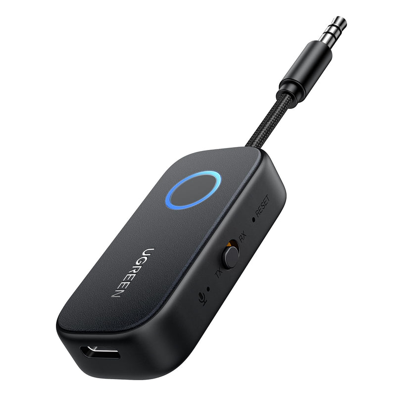 [Australia - AusPower] - UGREEN Airplane Bluetooth 5.2 Transmitter Adapter for Airpods or Headphones Dual Pairs, 2-in-1 Wireless Bluetooth 3.5mm Aux Audio Transmitter/Receiver for Flight, TV, Car Stereo, Treadmill 