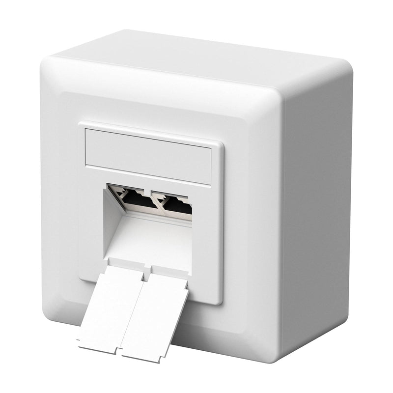 FGB Universal Network Socket CAT6a 2 Port Surface-Mounted / Flush-Mounted White | Shielded, 10-Gigabit Ethernet, RJ45 data socket, EIA/TIA 568A&B, LAN network socket suitable for installing cables