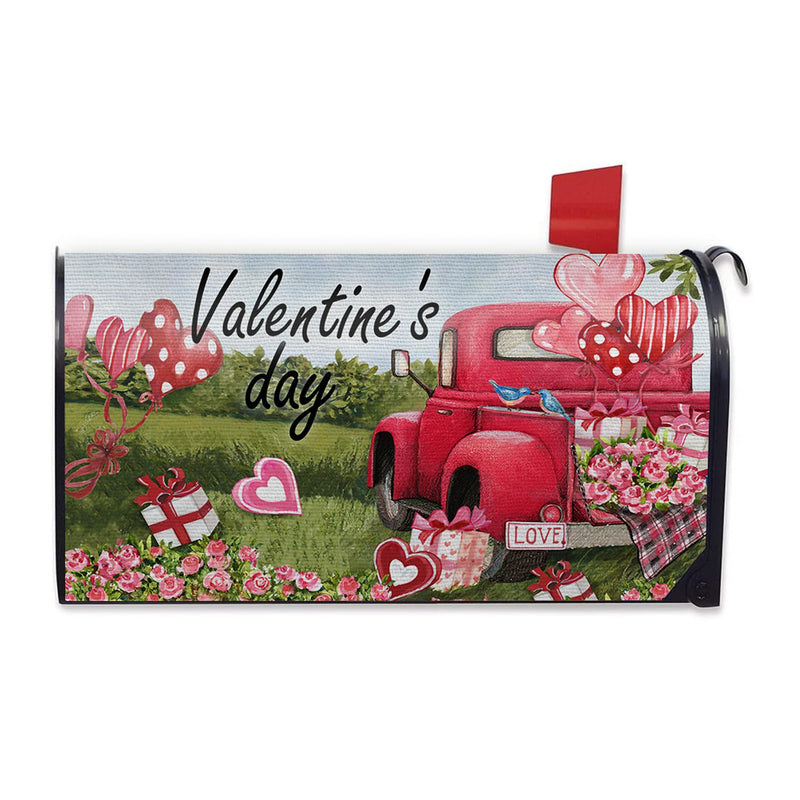 [Australia - AusPower] - FBCOO Valentine's Day Red Truck Mailbox Cover Magnetic Standard Size 21"x19", Love Balloon Rose Gift Decorative Post Letter Box Wrap Decor, Farmhouse Anniversary Wedding Garden Yard Outdoor Decoration Car 