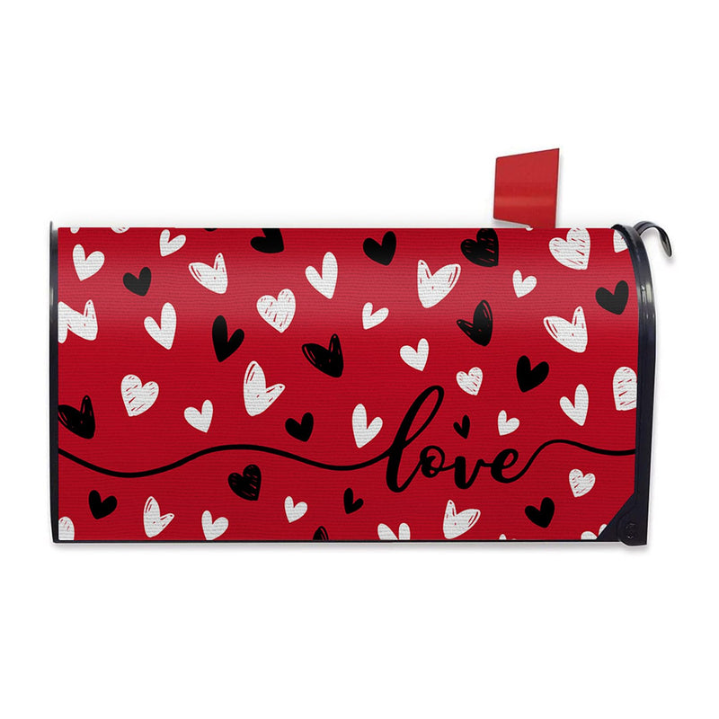 [Australia - AusPower] - FBCOO Valentine's Day Red Mailbox Cover Magnetic Standard Size 21"x19", Black White Love Heart Decorative Post Letter Box Wrap Decor, Anniversary Wedding Holiday Garden Yard Outdoor Decoration Black and White Hearts 
