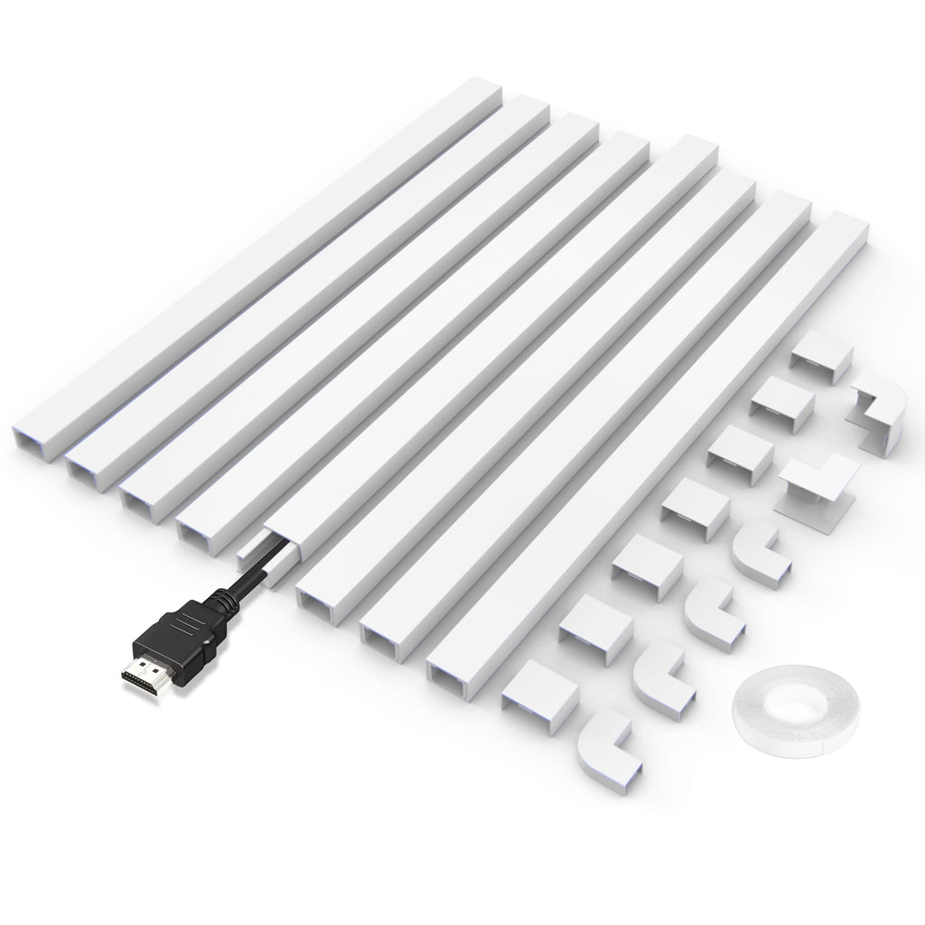 [Australia - AusPower] - Small Cable Concealer - One Cord Channel Cable Management System - Compact Cord Cover for Home and Office Wall, 8-Pack 125 inch, White Small 