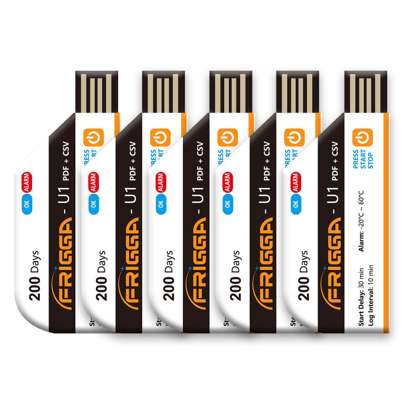 [Australia - AusPower] - Frigga 5 Pack Temperature Data Logger Single Use Temperature Recorder 28800 Points USB Temperature Loggers High Accuracy 200 Days Cold Chain Transportation with PDF CSV Report, U1 5pack 
