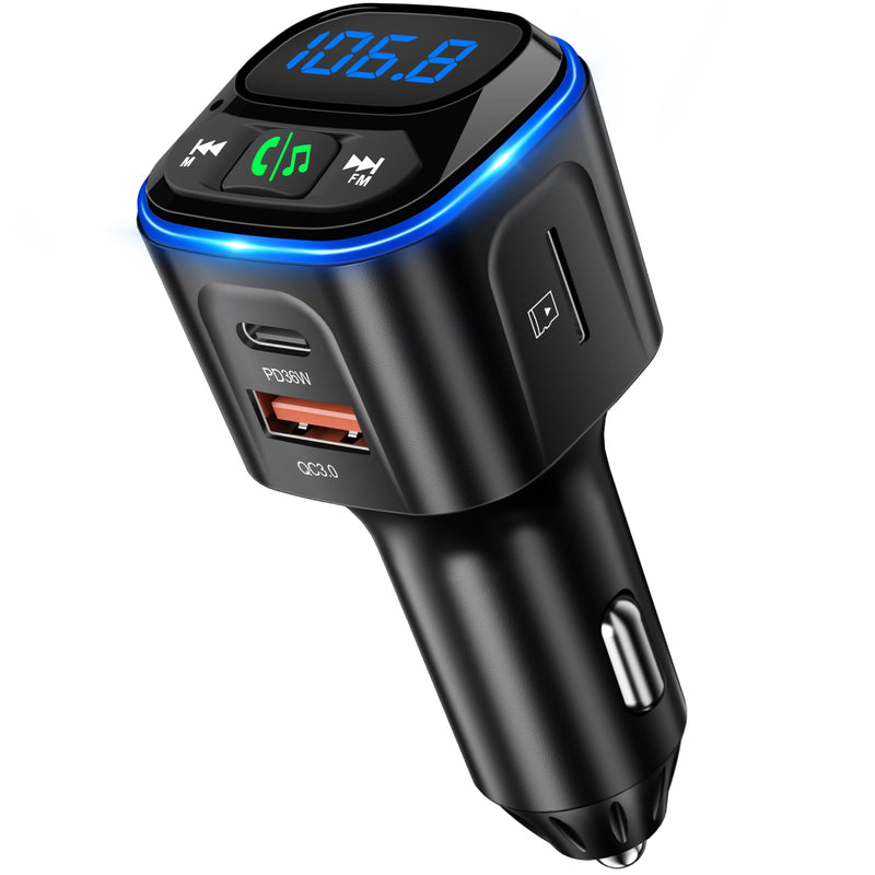 [Australia - AusPower] - Bluetooth 5.3 FM Transmitter Car Adapter [PD36W & QC18W] [Fast Charging] Wireless Radio Adapter HiFi Bass Sound Hands-Free Calling LED Display with Light Switch Support Bluetooth/U Disk/TF Card FT1017-US 