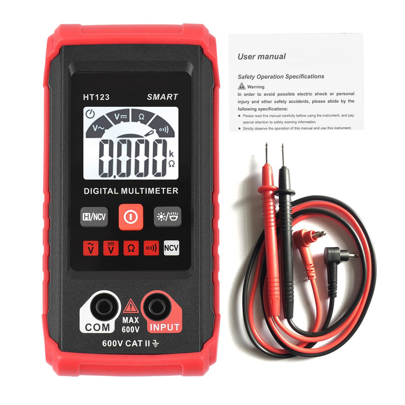 [Australia - AusPower] - HT Automatic Digital Multimeter, 2000 Counts Smart Digital Multimeter Non Contact Volt DC Amp Meter Tester Digital Voltmeter for Ac/Dc Voltage Electric Meter Tester Tool (Red) 