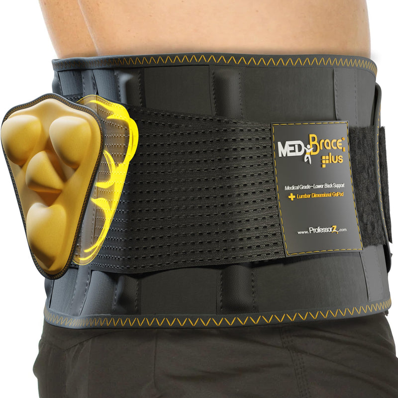[Australia - AusPower] - PLUS Lower Back Brace for Lifting at Work with Ergonomic Dimensional Lumbar Pad - Back Support Belt for Pain Relief for Men and Women - Medical Grade Orthopedic Waist Compression (X-Large) Waist 37" to 43" (XL) Black Gold 