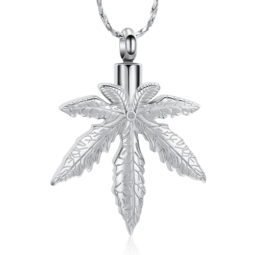 Imrsanl Marijuana Leaf Urn Necklace Cremation Jewelry for Ashes Silver
