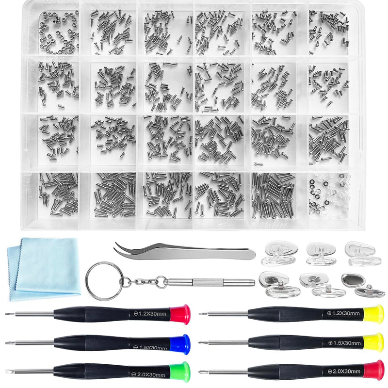 [Australia - AusPower] - Eyeglass Repair Kit, 24 Types Screws for Eyeglass, Wide Range of Frame Screws, Hinge Screws, Nose Pads Screws - Essential Eye Glasses Repairing Kit Tool 