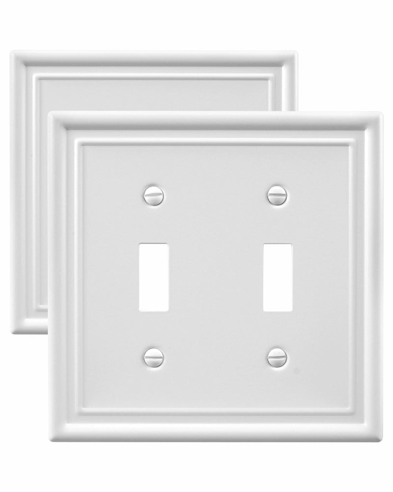 [Australia - AusPower] - ZILLSEA 2-Pack Double Toggle Light Switch Cover Plate, Metal Switch Plate Covers, Off White Wall Plate Covers, 4.96''*4.88'', Midsize 2 Toggle 2PK 