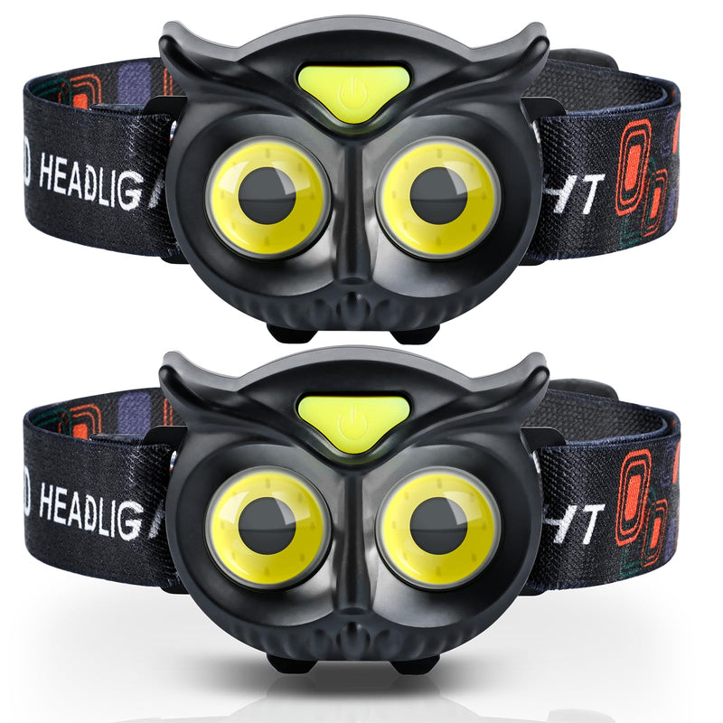 [Australia - AusPower] - unibrite LED Kids Headlamp, 2Pack COB Headlamp for Kids Boys Girls or Adults, Flashlight Headlamp Battery Powered Lightweight Headlight Ideal Gift for Camping, Birthday, Halloween, Christmas, New Year Black+Black 