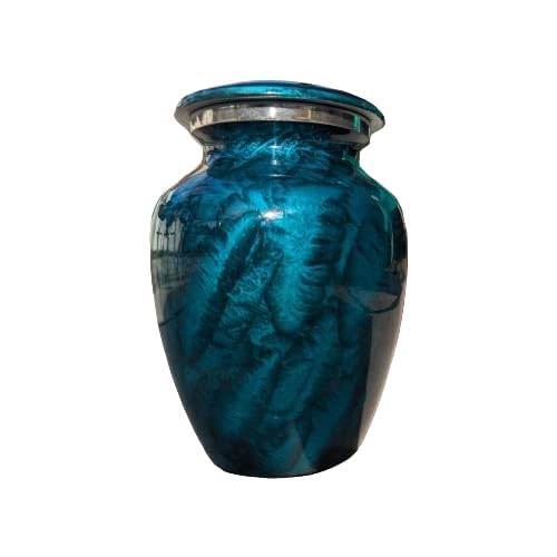 Beautiful Ocean Blue Urns for Human Ashes Adult Female, Burial, Decorative, Funeral, Cremation for Women, Men and Pets - 1 Medium (Blue) 1 Medium Urn