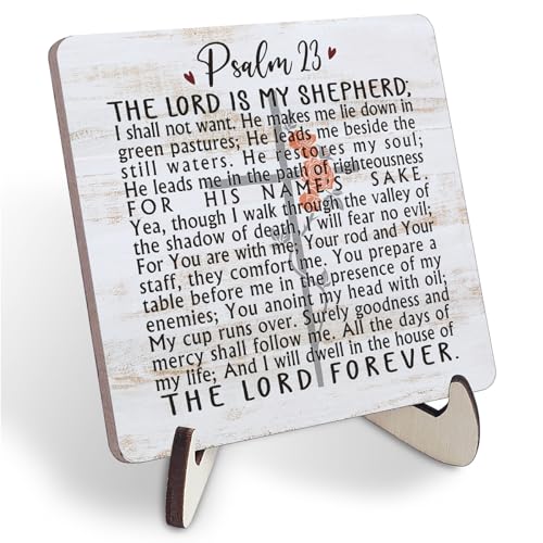 Psalm 23-The Lord is My Shepherd, Christian Quote Wood Plaque, Table & Desk Sign, Bible Verse Gift, Religious Home Decor