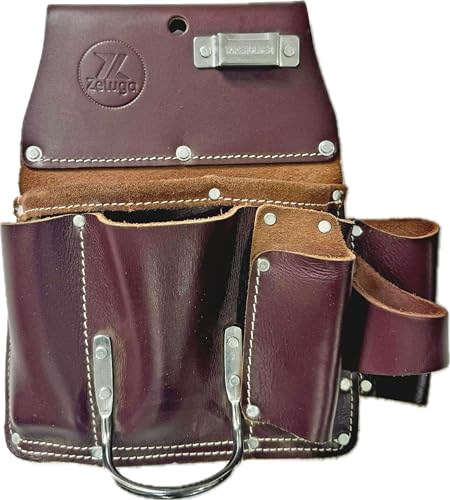 Zeluga 11-pocket Pro leather drywall pouch in cherry, left-hand tool pouch
