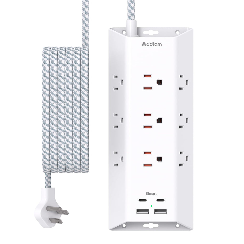 [Australia - AusPower] - Surge Protector Power Strip, Addtam 5 ft Flat Plug Extension Cord with 4 USB Wall Charger(2 USB C Port), 9 Widely Outlets Desk Charging Station, Home Office and College Dorm Room Essentials Ultra Thin Plug 