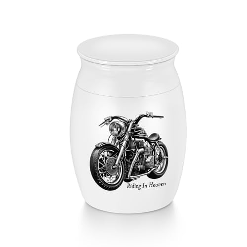 SOITIS Mini Urns Stainless Steel Decorative Cremation Keepsake for Ashes 1.57 Small Urns Memorial Ashes Urn with Black Motorcycle - Riding in Heaven A-Motorcycle