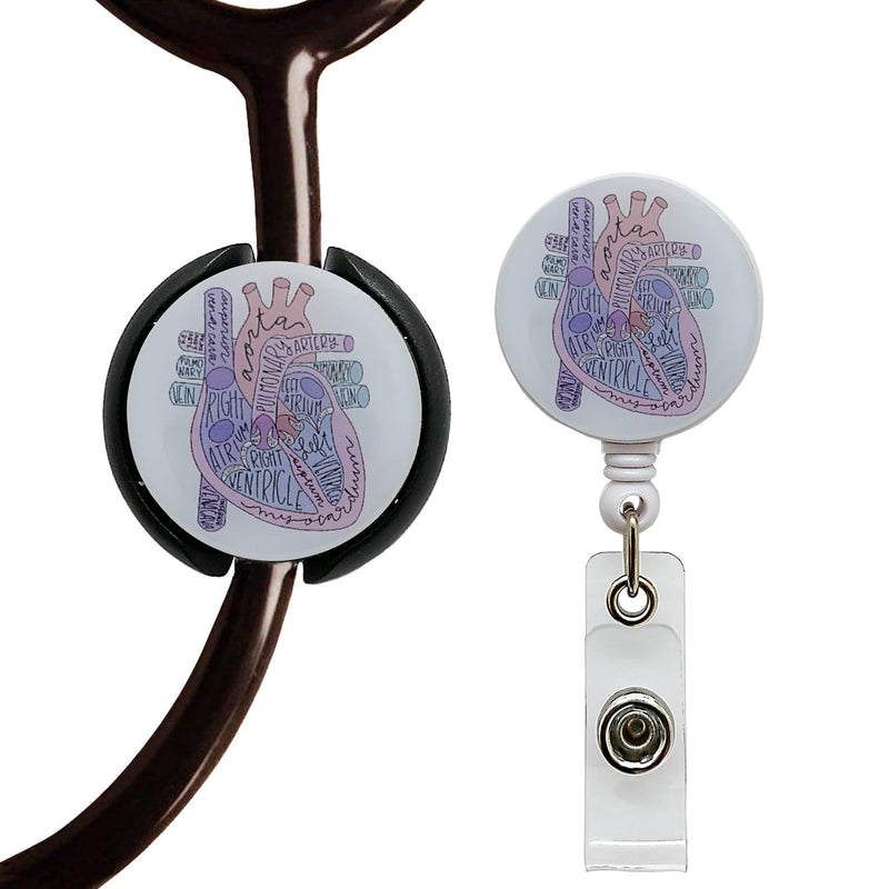 [Australia - AusPower] - Stethoscope ID Tag Stethoscope Label Charm, Name tag, Medic, Nurse, Doctor, Vet, EMT Come with 1 Retaractable Badge Reel (Heart) Heart 