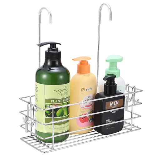 1-Tier Shower Caddy Hanging Shower Rack with Hooks Over The Door Silver 1-Tier