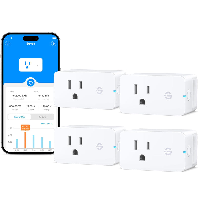 [Australia - AusPower] - Govee Smart Plug with Energy Monitoring, WiFi Bluetooth Plug Work with Alexa and Google Assistant, 15A Smart Outlets with Timer & Group Controller, No Hub Required, ETL&FCC Certified for Home, 4 Pack 