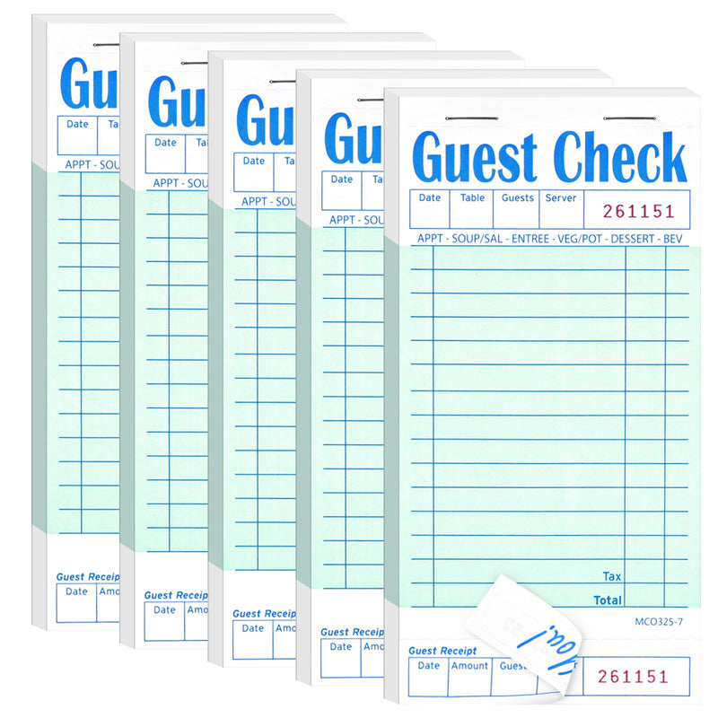 [Australia - AusPower] - 5 Pack Guest Check Books, Server Note Pads for Restaurant, Green Waiter Checkbook, Waitress Notepad, Food Receipt Book, Restaurant Order Pad 50 Sheets/Pack, 250 Total Tickets 