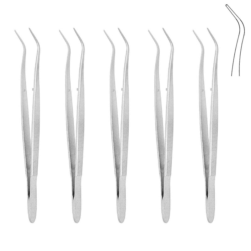 [Australia - AusPower] - Dental Tweezer Angled Smooth Tips 15.7cm Dental Forceps Curved Points Stainless Steel Multipurpose Forceps for Oral Care Denture Teeth Cleaning 5 Pcs 