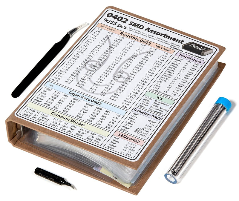 [Australia - AusPower] - SMD 0402 Resistors, Capacitors, Transistors and Electronic Components Assortment SMT Book - 9655 pcs 