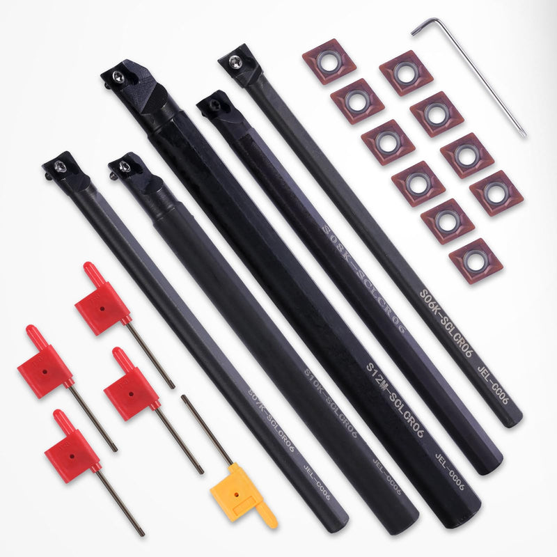[Australia - AusPower] - Indexable Lathe Internal Boring Bar 15PCS Kit-5PCS Metal Lathe Tools Holder 10PCS CCMT21.51 Carbide Insert for Boring S06K/S07K/S08K/S10K/S12M-SCLCR06 5pcs Boring Bar+10pcs Inserts 