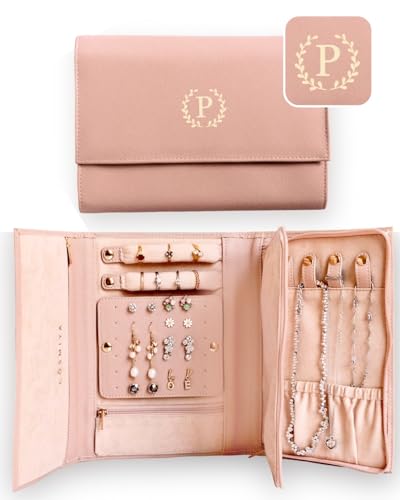 Personalized Initial Travel Jewelry Case - Monogram Custom Gifts For Women, Bridesmaid Gifts, Travel Jewelry Organizer, Customized Travel Jewelry Box, Birthday Gifts For Mom P Pretty Pink