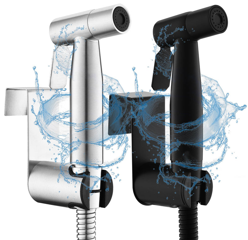 [Australia - AusPower] - LUFEIDRA Handheld Toilet Bidet Sprayer for Toilet-Adjustable Water Pressure Jet Spray with Plastic T-Valve for Feminine Wash (Brushed Nickel + Matte Black) 