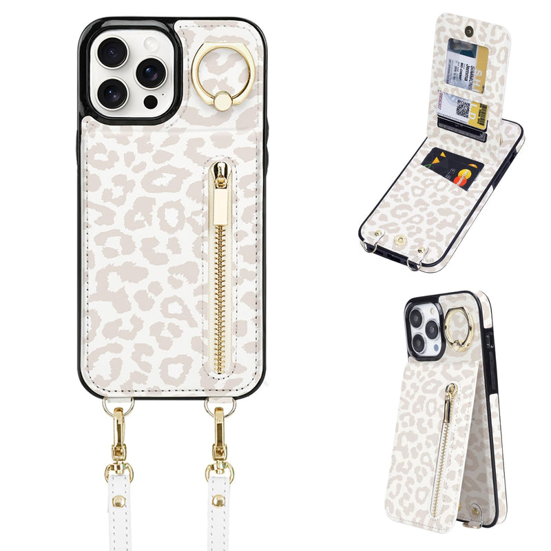 [Australia - AusPower] - uCOLOR for iPhone 15 Pro Max Wallet Case with Card Holders for Women, Crossbody Zipper Protective Leather Case with Strap Wrist Ring RFID Kickstand Designed for 15 Pro Max 6.7“ (Beige Leopard) iPhone 15 Pro Max 6.7" Beige Leopard 