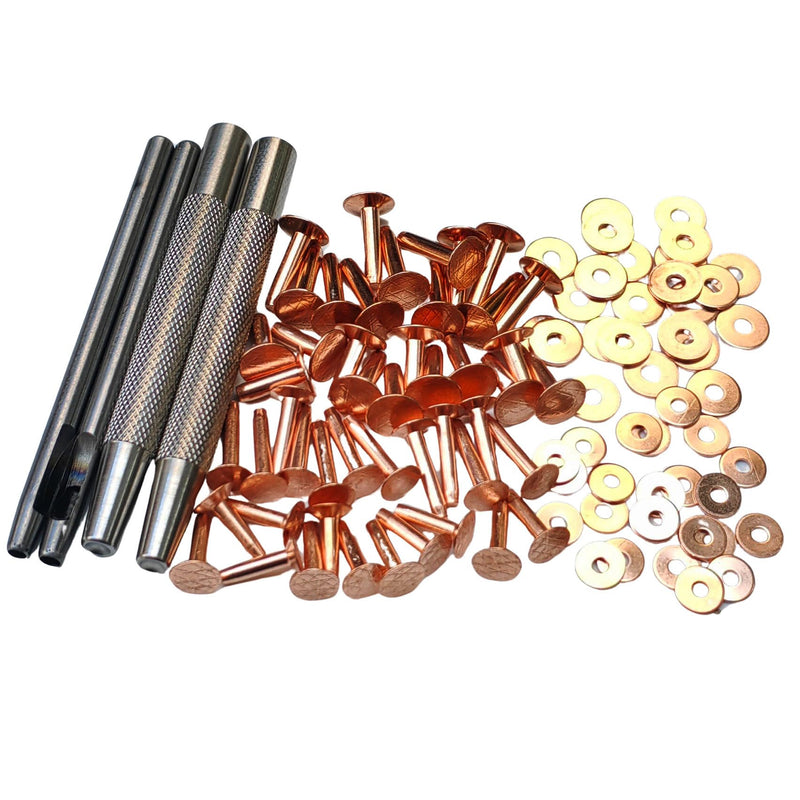 [Australia - AusPower] - Copper Rivets and Burrs Size 9 and Size 12 Copper Rivet Fastener Install Setting Tool hole punch tool Assorted Kit 