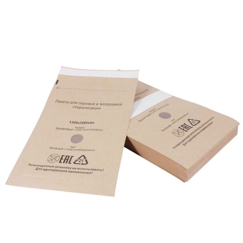 [Australia - AusPower] - 100 Self-Sealing Cleaning Pouches, Dry Heat Autoclave Kraft Paper Cleaning Bags for Dentist Tools and Nail Art Supplies (100mm x 200mm) 100mm x 200mm 