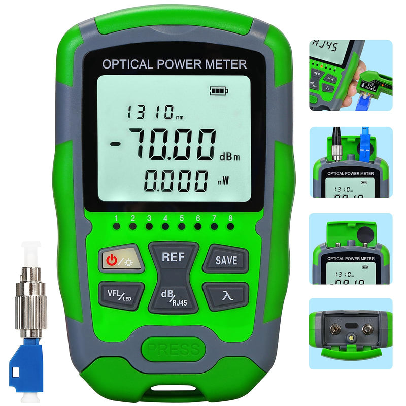 [Australia - AusPower] - Dry Cell A-M70 OPM Portable Fiber Optic Power Meter Integrated Machine 30 (FC/SC/ST) & RJ45 Network Test Portable Fiber Optic Tester ‑70 to +10 1pc FC to LC Adapter 