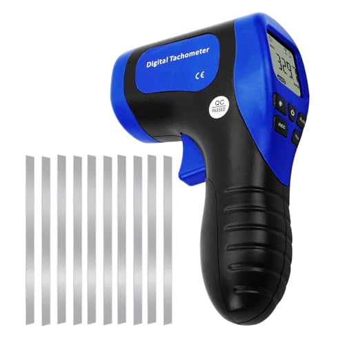 Laser Photo Speedometer, Motor Tachometer Tester, Non-Contact Tachometer, Motor Tachometer Gun - Accurate RPM Measurement with Rotation Recording (Tachometer + 10 Reflective Tapes) Speedometer + 10 reflective tapes