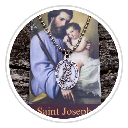 Saint Joseph Necklace, 30" Stainless Steel Ball Chain