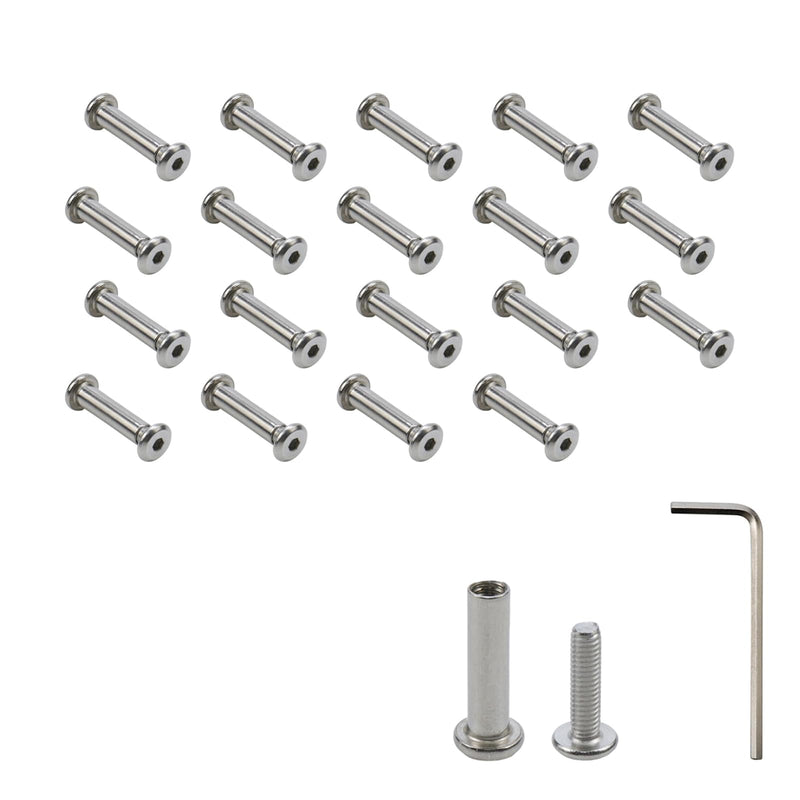 [Australia - AusPower] - 20-Pack M4×16mm Barrel Nuts and Bolts Stainless Steel Binding Screws Silver Screw Rivets for Leather Belt Buckle Bags Table Cupboard with Hex Wrench M4×16mm, 20 