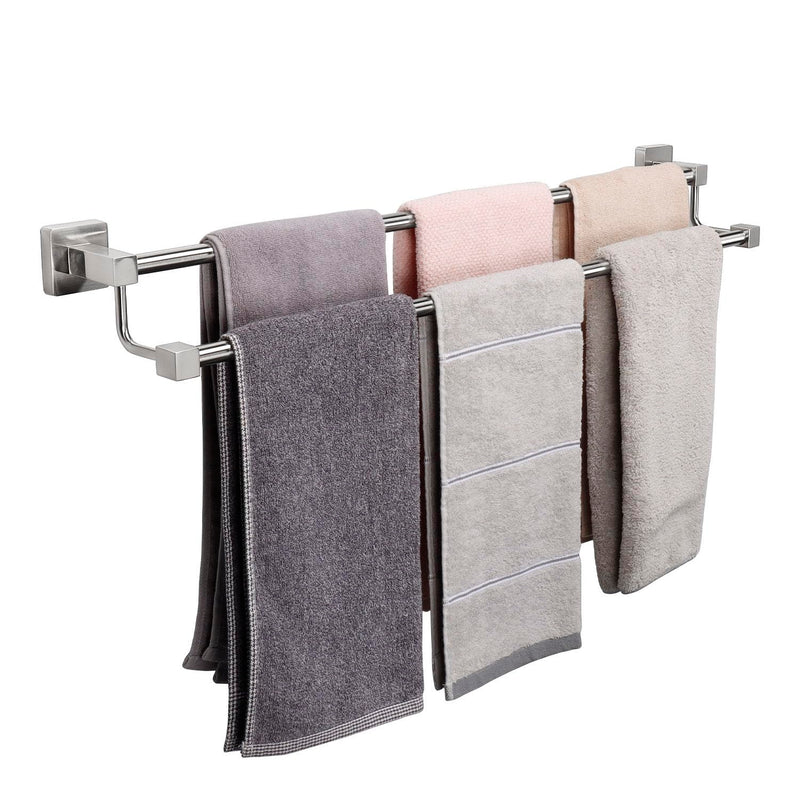 TocTen Double Bath Towel Bar - Thicken SUS304 Stainless Steel Towel Rack for Bathroom, Bathroom Accessories Double Towel Rod Heavy Duty Wall Mounted Square Towel Holder(Brushed Nickel, 30 INCH) Brushed Nickel Square 30 Inch