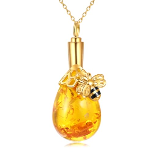 TIGER RIDER Bee 925 Sterling Silver Necklace for Women Amber Pendant/Urn Jewelry for Mother's Day Christmas Birthdays Anniversary Urn pendant