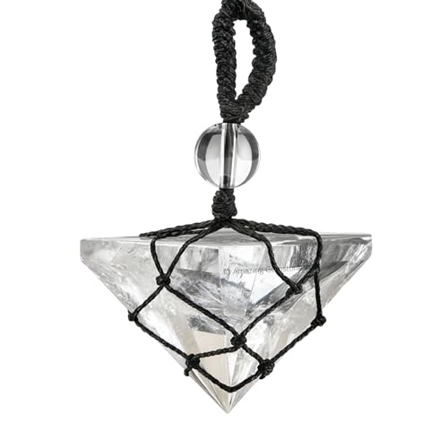 Pyramid Necklace Crystal Jewelry for Men Women : Stylish Natural Gemstone Men Jewelry, Unique Women Men's Necklace with Crystal Stone Holder Pyramid (Black Macrame) clear quartz