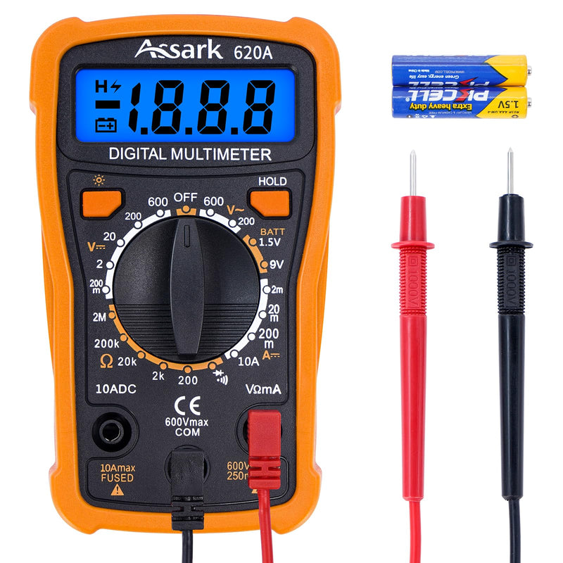 [Australia - AusPower] - Digital Multimeter Voltage Tester, Assark 2000 Counts Multimeter Measure AC DC Voltage DC Current, Meter Tester Test Volt Ohm Amp Diode Continuity,Resistance,Backlit LCD Display,Data Hold Function 