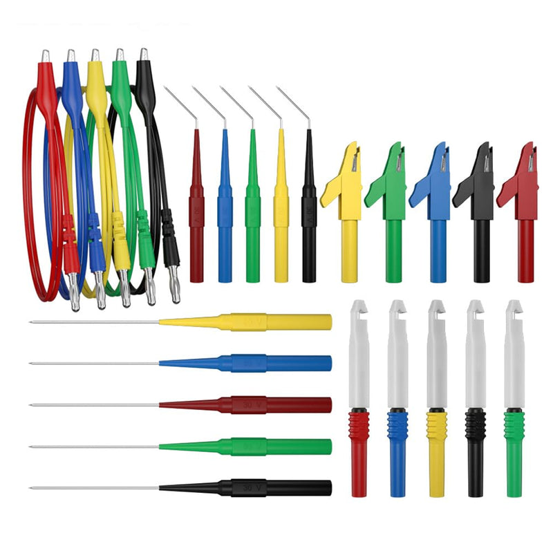 [Australia - AusPower] - Test Lead Kit 25pcs 4mm Banana Plug to Alligator Clip Test Leads Kit Test Probes Back Probe Kit for Multimeter Automotive Diagnostic Testing Tools Set 8008 25pcs-B 