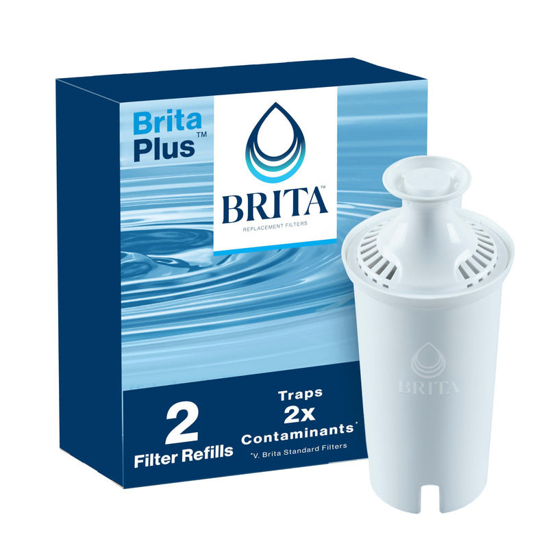 [Australia - AusPower] - Brita Plus Water Filter, BPA-Free, High-Density Replacement Filter for Pitchers and Dispensers, Reduces 2x Contaminants*, Lasts Two Months or 40 Gallons, Includes 2 Filters 2 Count BritaPlus 